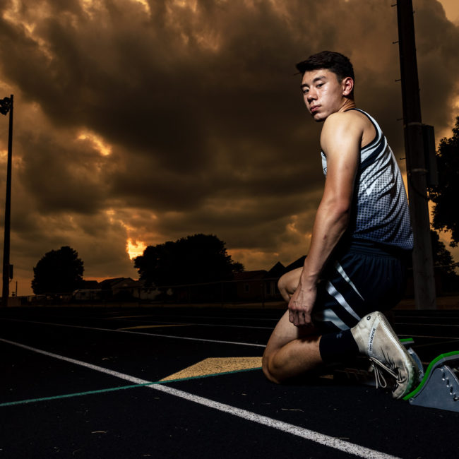 High school senior portrait of track athlete